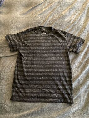 OP Men’s Black and Gray Striped Crew Neck Tee